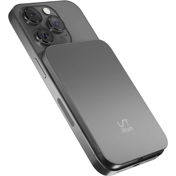 iWant 3000mAh Aluminium Mag+ bezdrátová powerbanka vesmírně šedá - Powerbanky - Obrázek A2QC000L01