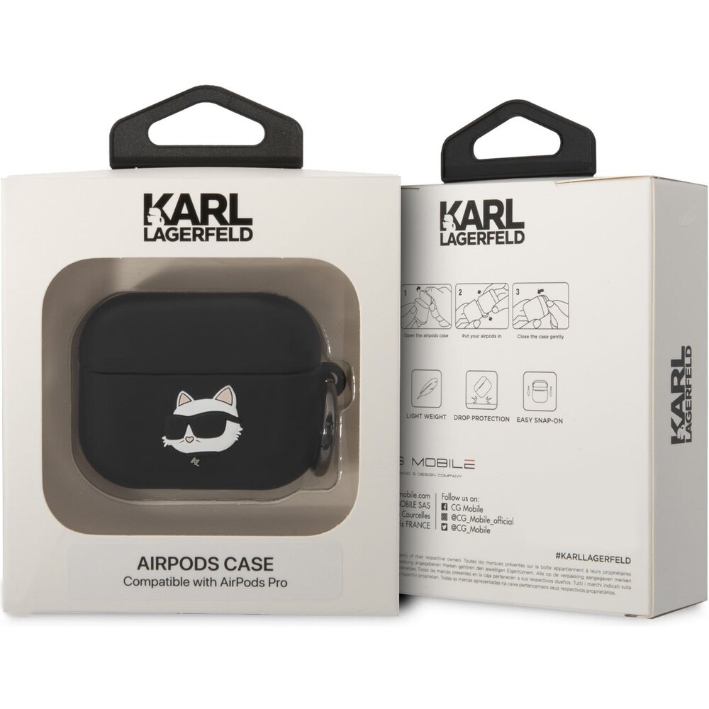 Karl-Lagerfeld-3D-Logo-NFT-Choupette-Head-Silikonove-pouzdro-Airpods-Pro-cerne