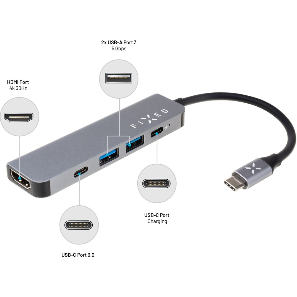 FIXED-USB-C-HUB-Mini-5-portovy-pro-notebooky-a-tablety-sedy