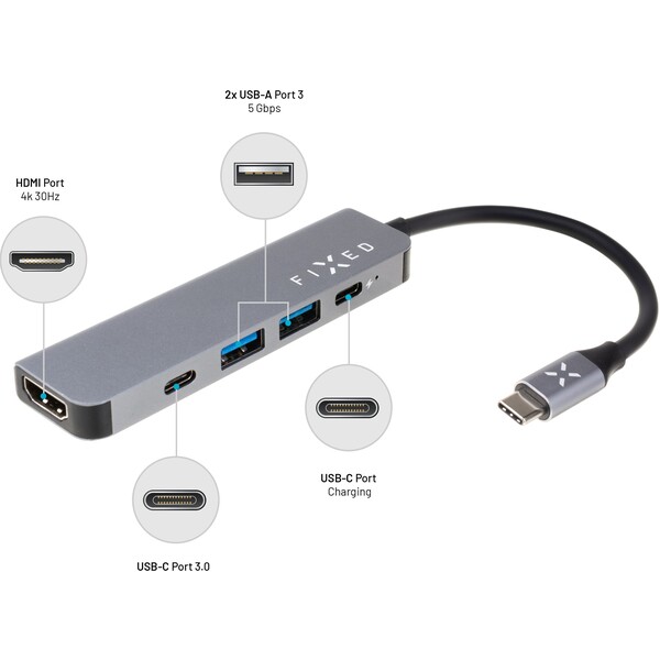 FIXED-USB-C-HUB-Mini-5-portovy-pro-notebooky-a-tablety-sedy