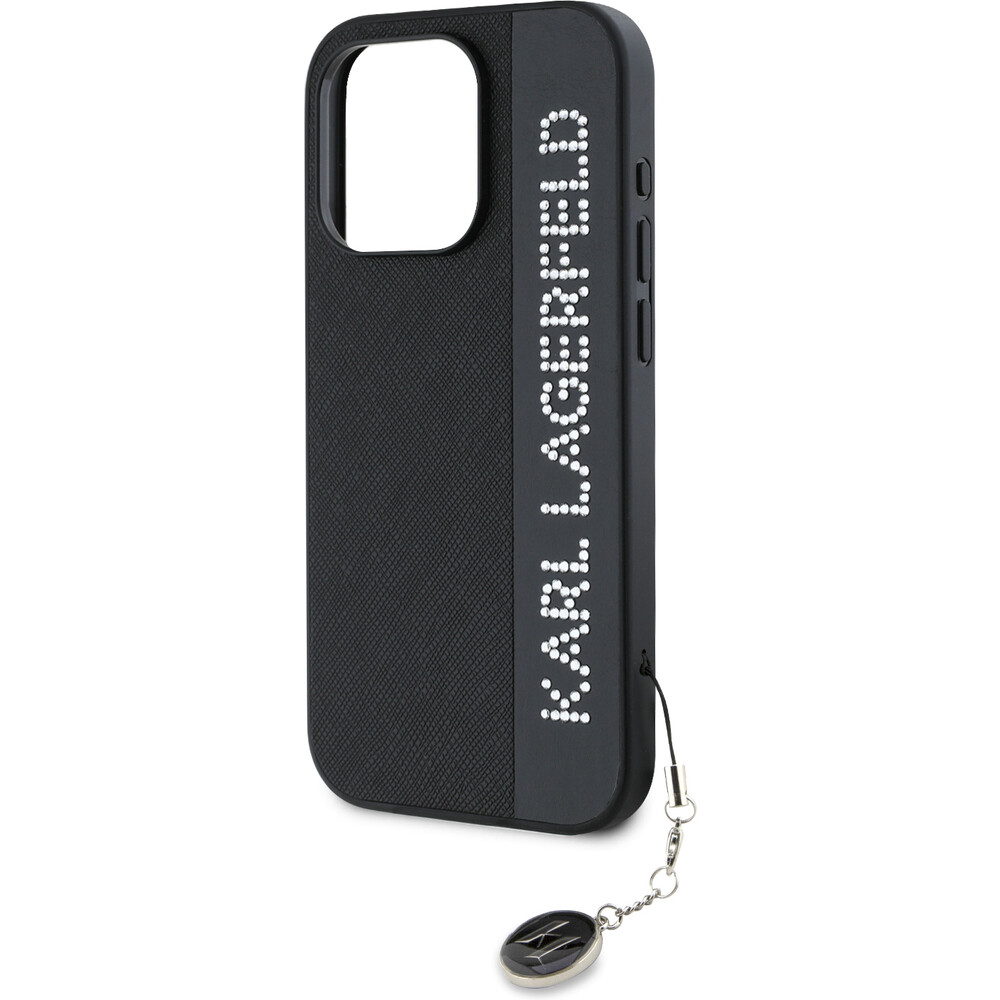 Karl-Lagerfeld-PU-Saffiano-Rhinestone-Charm-zadni-kryt-iPhone-15-Pro-cerny