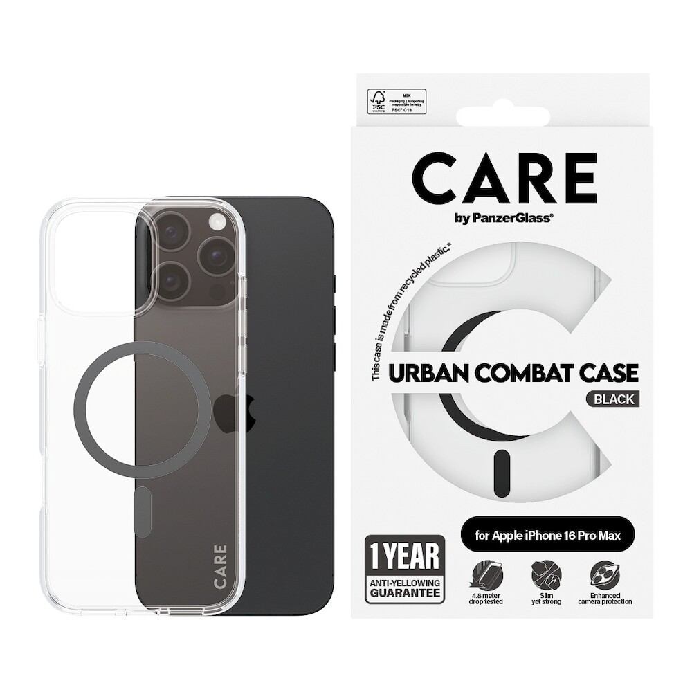 PanzerGlass-CARE-kryt-Apple-iPhone-16-Pro-Max-MagSafe-Urban-Combat-ciry-cerny