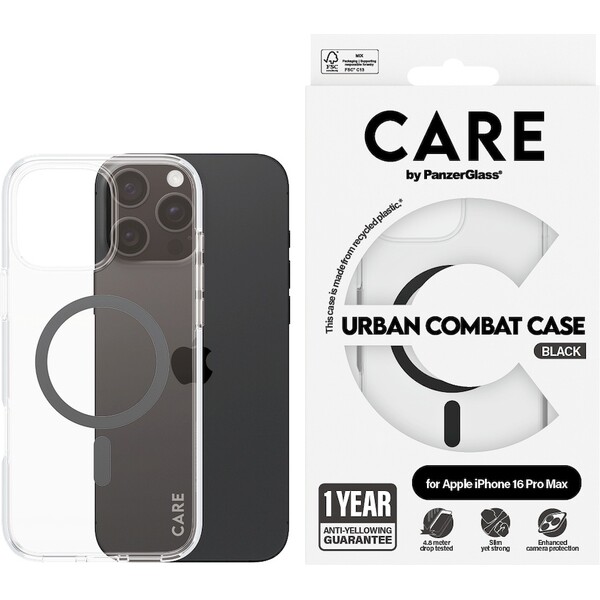 PanzerGlass-CARE-kryt-Apple-iPhone-16-Pro-Max-MagSafe-Urban-Combat-ciry-cerny