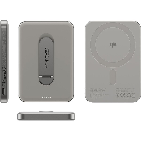 PanzerGlass-empower-bezdratova-Qi2-powerbanka-5000-mAh-MagSafe-otocny-stojanek-seda