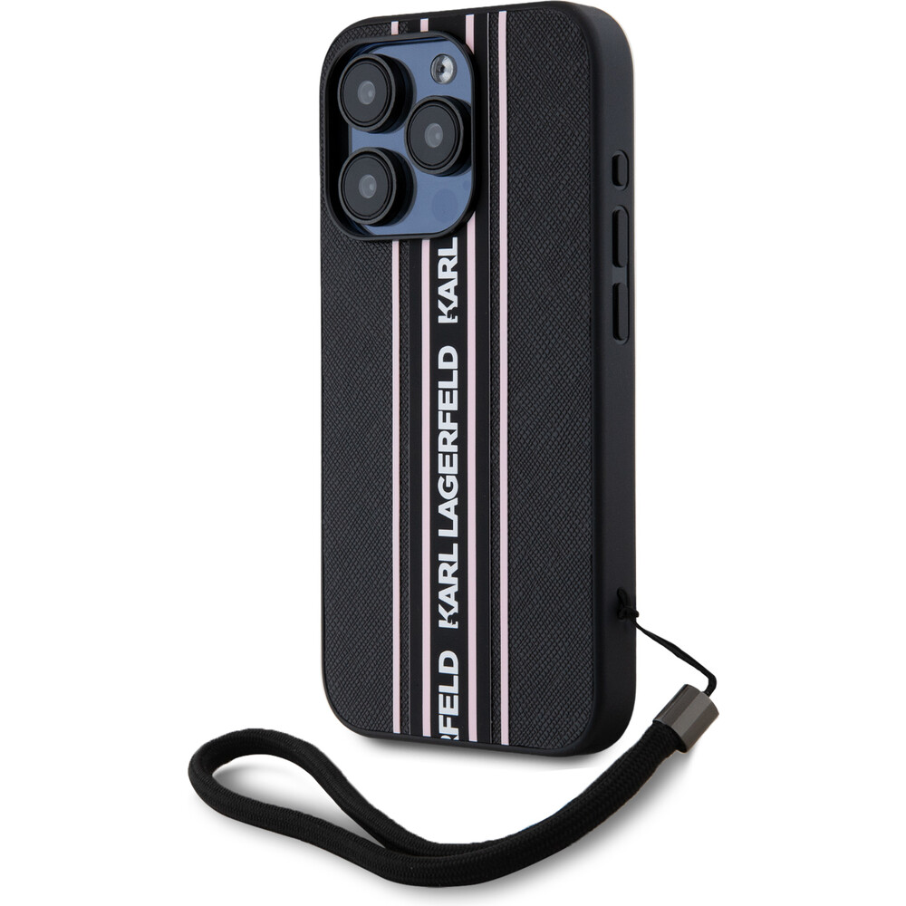 Karl-Lagerfeld-PU-Saffiano-Athleisure-Stripe-and-Strap-zadni-kryt-iPhone-15-Pro-Max-ruzovy