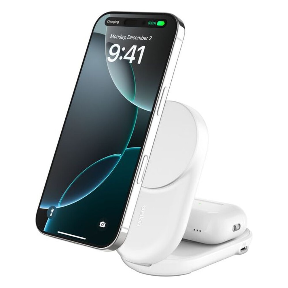 Belkin-UltraCharge-Qi2-25W-2v1-MagSafe-nabijecka-pro-iPhone-AirPods-s-USB-C-bila