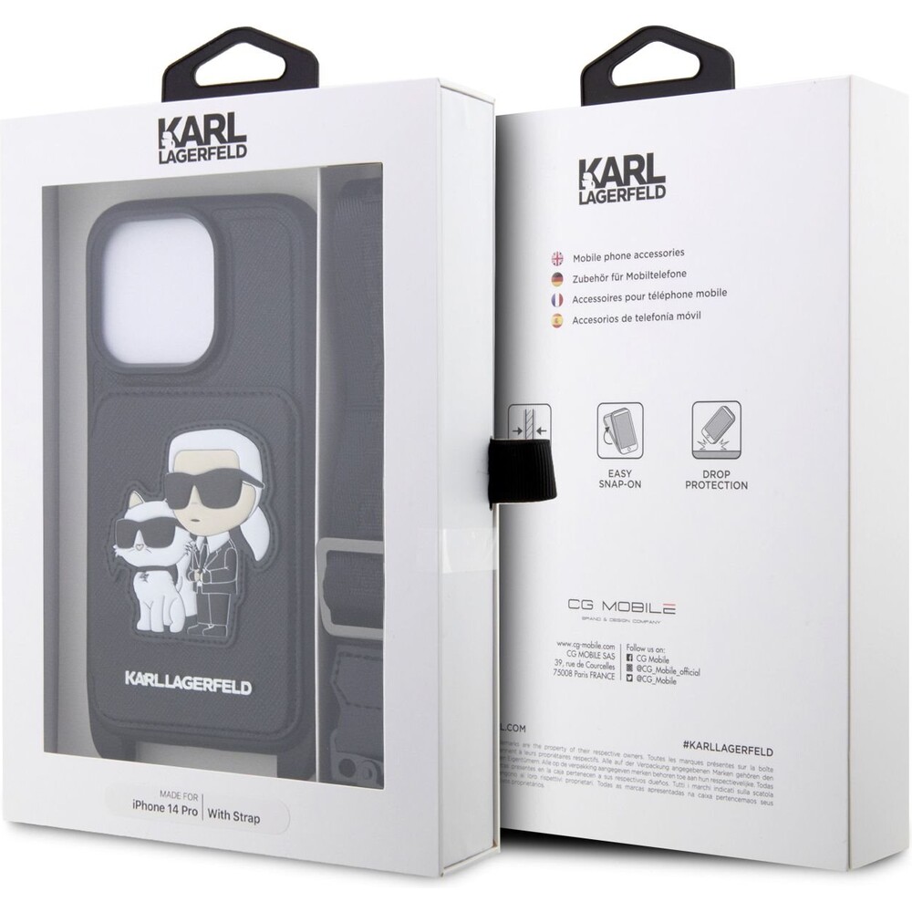 Karl-Lagerfeld-Saffiano-Crossbody-Karl-and-Choupette-NFT-kryt-pro-iPhone-14-Pro-cerny