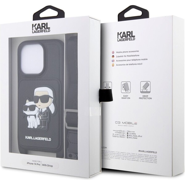 Karl-Lagerfeld-Saffiano-Crossbody-Karl-and-Choupette-NFT-kryt-pro-iPhone-14-Pro-cerny