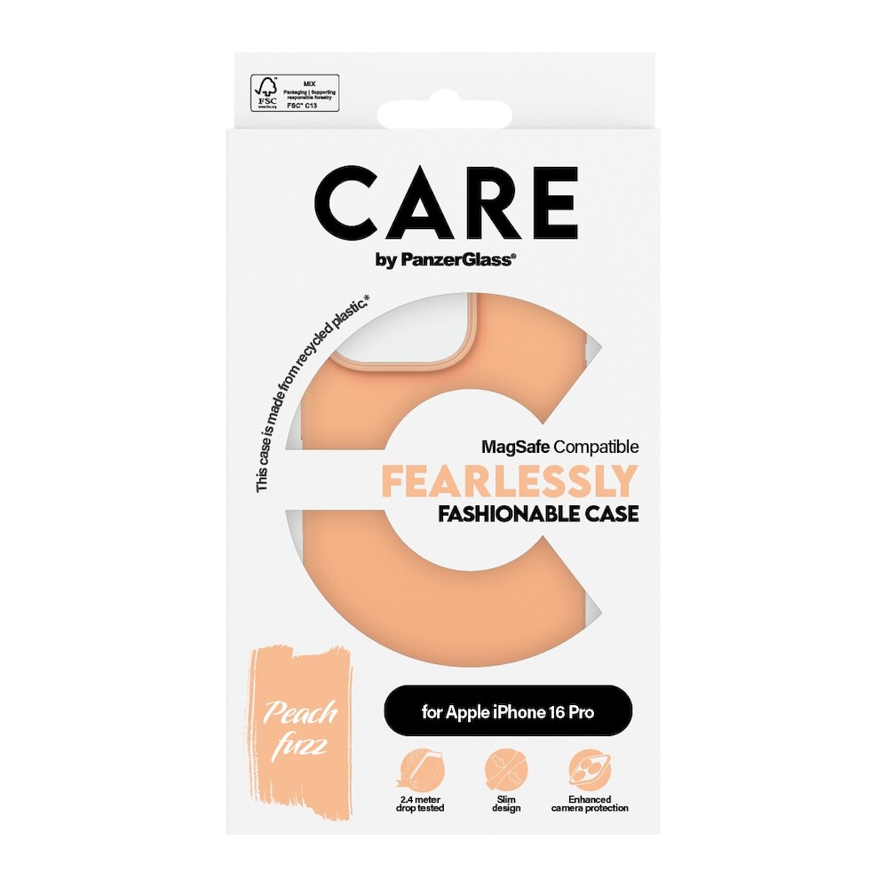 PanzerGlass-CARE-kryt-Apple-iPhone-16-Pro-MagSafe-Fearlessly-broskvovy