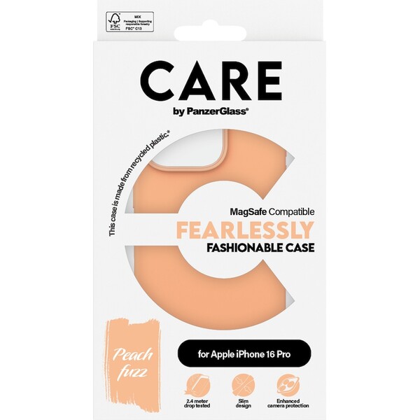 PanzerGlass-CARE-kryt-Apple-iPhone-16-Pro-MagSafe-Fearlessly-broskvovy