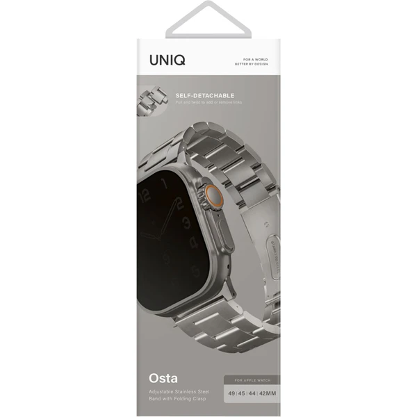 UNIQ Osta článkový ocelový řemínek Apple Watch 49/46/45/44/42mm stříbrný - Řemínky - Obrázek EH00000K01