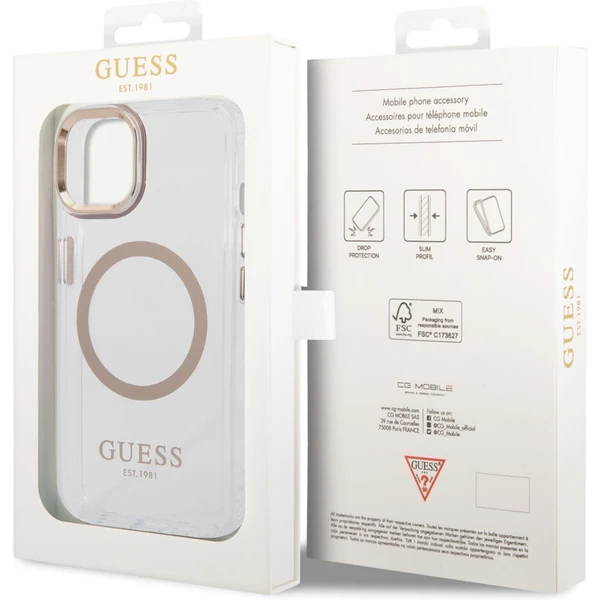 Guess Transparent MagSafe kryt iPhone 14 Plus zlatý - Pouzdra - Obrázek EO9YF00101