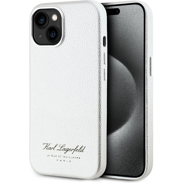 Karl Lagerfeld Grained PU Hotel RSG zadní kryt iPhone 15 bílý - Pouzdra - Hlavní obrázek