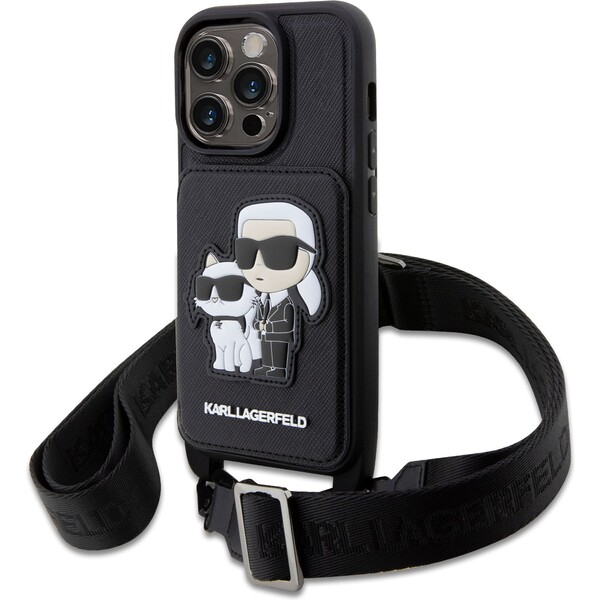 Karl-Lagerfeld-Saffiano-Crossbody-Karl-and-Choupette-NFT-kryt-pro-iPhone-14-Pro-cerny