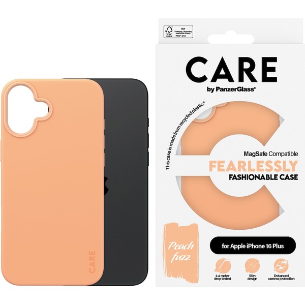 PanzerGlass-CARE-kryt-Apple-iPhone-16-Plus-MagSafe-Fearlessly-broskvovy