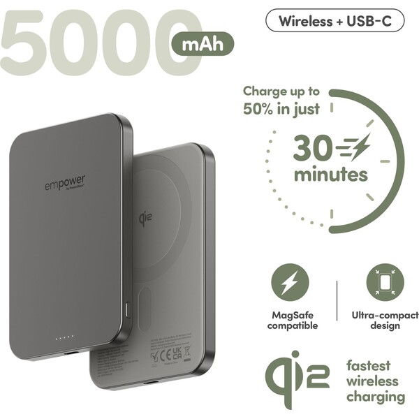 PanzerGlass-empower-bezdratova-Qi2-powerbanka-5000-mAh-MagSafe-seda