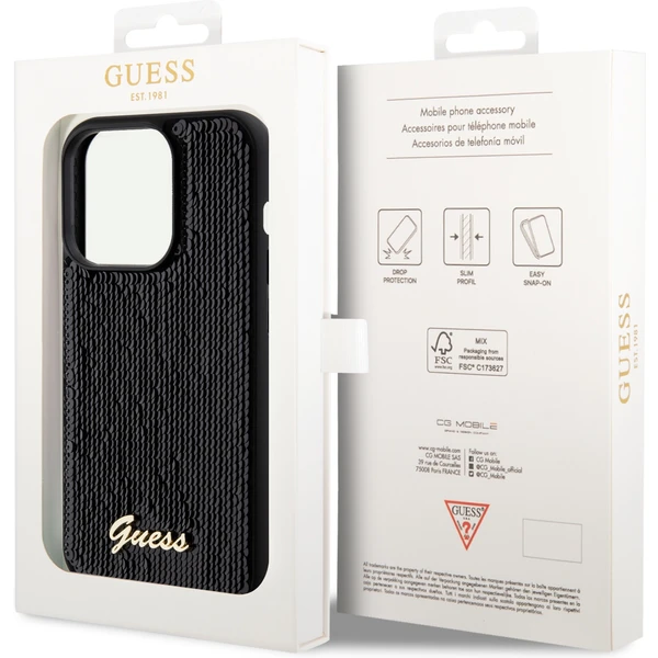 Guess Sequin Script Logo kryt iPhone 14 Pro černý - Pouzdra - Obrázek FQK8000601