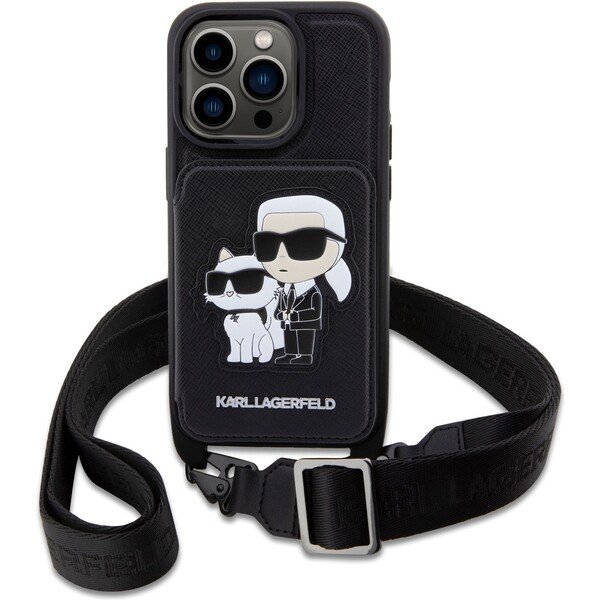 Karl-Lagerfeld-Saffiano-Crossbody-Karl-and-Choupette-NFT-kryt-pro-iPhone-14-Pro-cerny