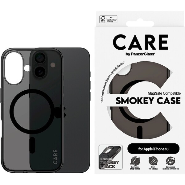 PanzerGlass-CARE-kryt-Apple-iPhone-16-MagSafe-Smokey-kourovy-cerny
