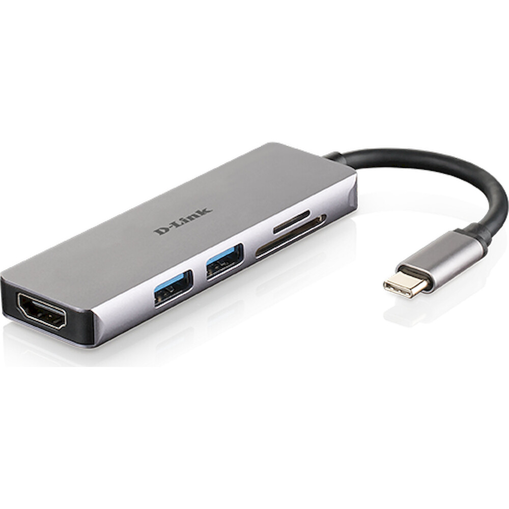 D-Link-5v1-USB-C-Hub-ctecka-karet-stribrny