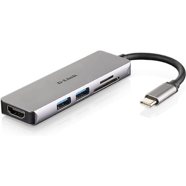 D-Link-5v1-USB-C-Hub-ctecka-karet-stribrny
