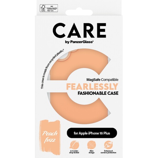 PanzerGlass-CARE-kryt-Apple-iPhone-16-Plus-MagSafe-Fearlessly-broskvovy