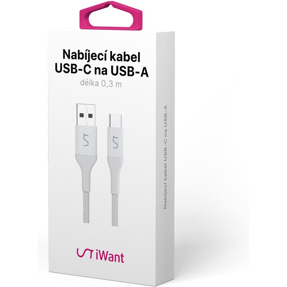 iWant-USB-C-USB-A-napajeci-kabel-18W-0-3-m-bily