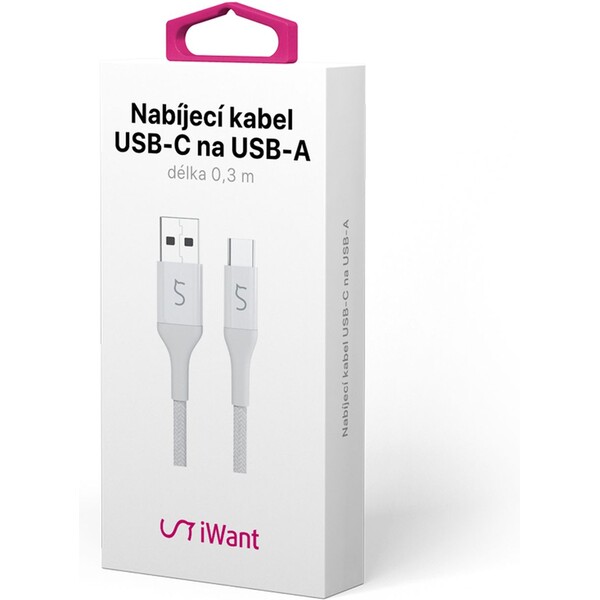 iWant-USB-C-USB-A-napajeci-kabel-18W-0-3-m-bily
