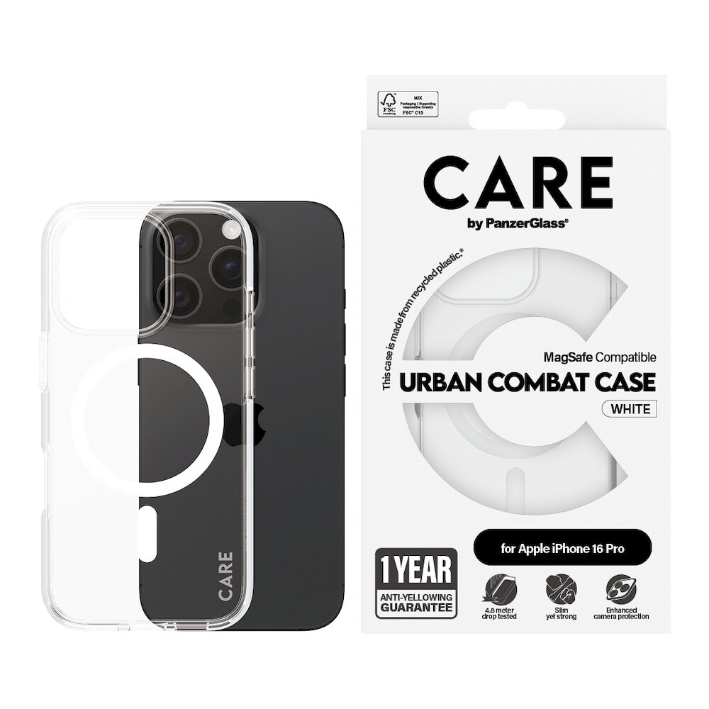 PanzerGlass-CARE-kryt-Apple-iPhone-16-Pro-MagSafe-Urban-Combat-ciry-bily