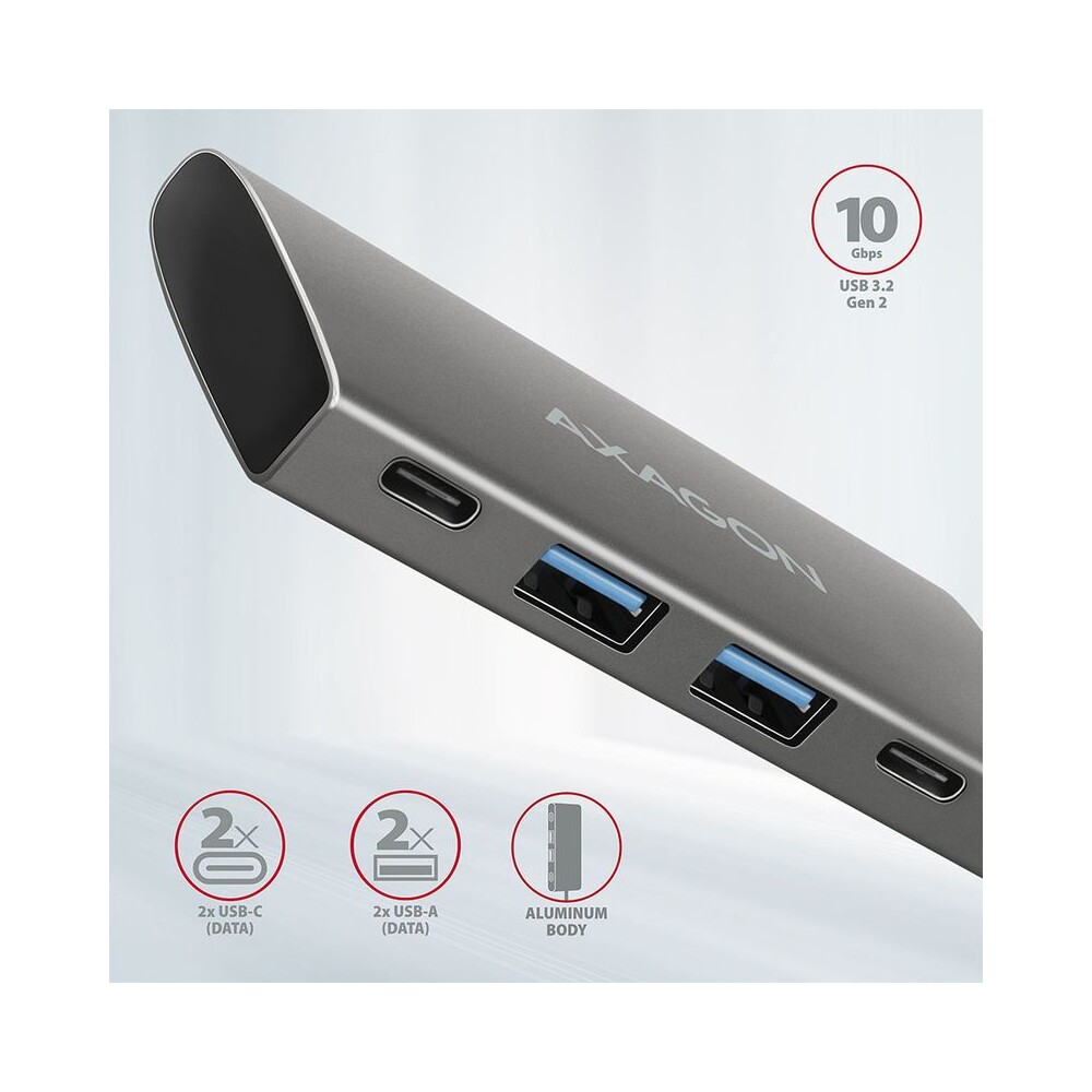 AXAGON-HMC4G2-USBC-3-2-Gen-2-10-Gbps-hub-w-2x-USBA-2x-USBC-13cm-USBC-cable