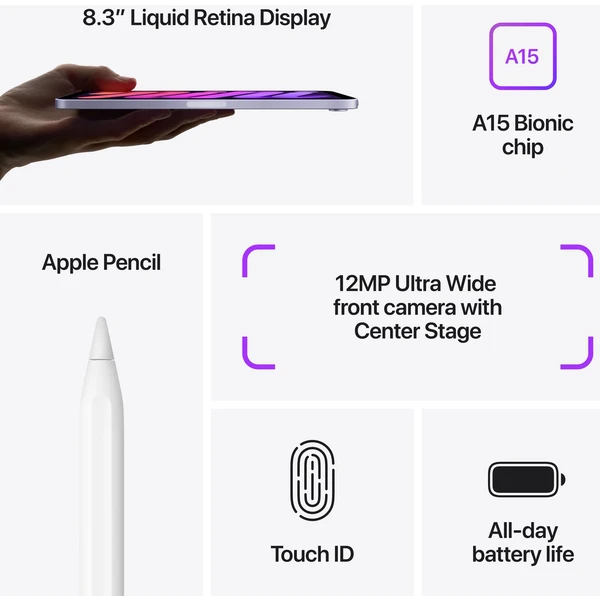 Apple iPad mini 256GB Wi-Fi fialový (2021) - Tablety - Obrázek GDQKF00101