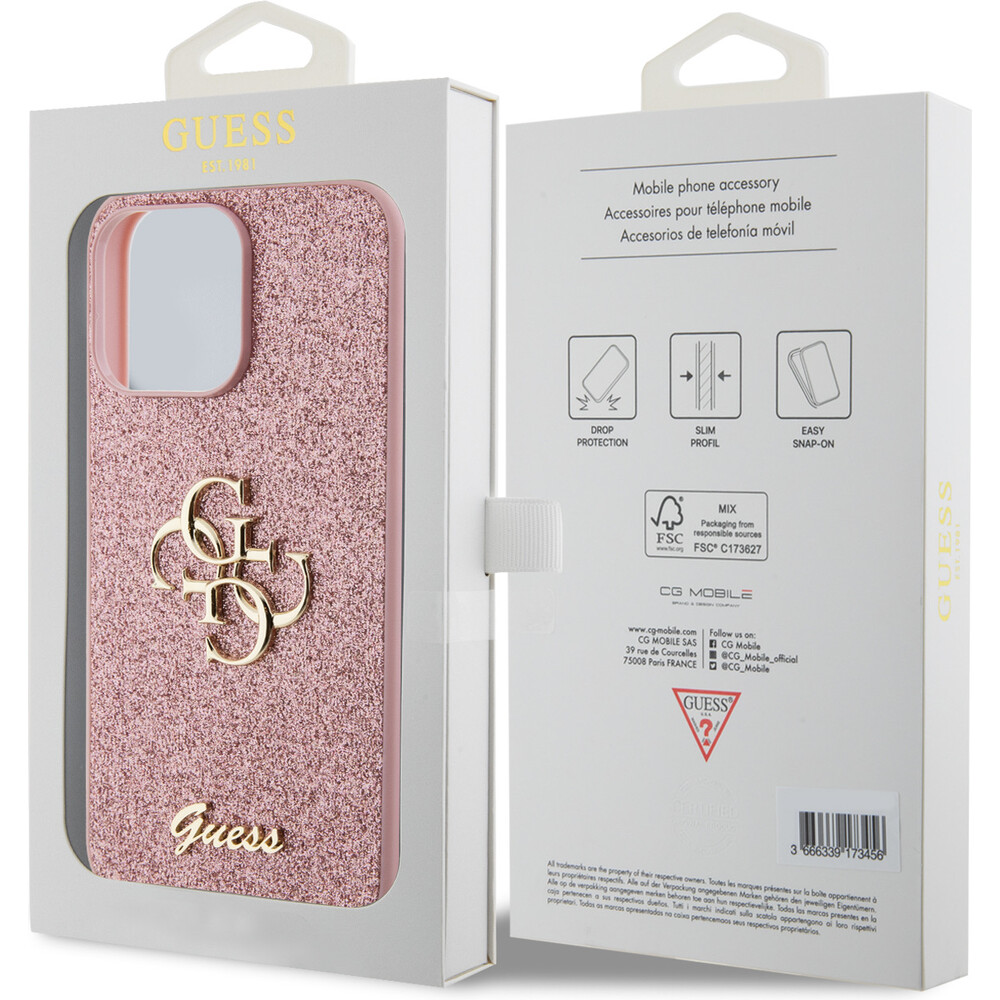 Guess-PU-Fixed-Glitter-4G-Metal-Logo-kryt-iPhone-15-Pro-Max-ruzovy
