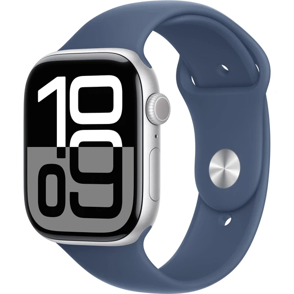 Apple Watch Series 10 Cellular 46mm Stříbrný hliník s denimovým sportovním řemínkem S/M - Chytré hodinky - Hlavní obrázek