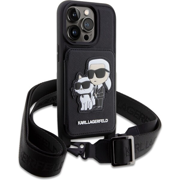 Karl-Lagerfeld-Saffiano-Crossbody-Karl-and-Choupette-NFT-kryt-pro-iPhone-14-Pro-cerny