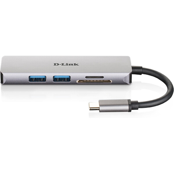 D-Link-5v1-USB-C-Hub-ctecka-karet-stribrny