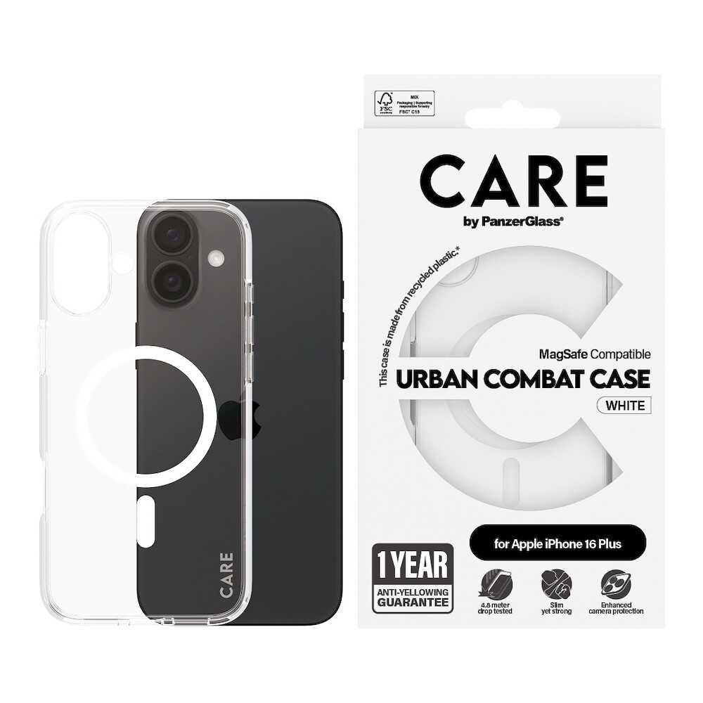 PanzerGlass-CARE-kryt-Apple-iPhone-16-Plus-MagSafe-Urban-Combat-ciry-bily