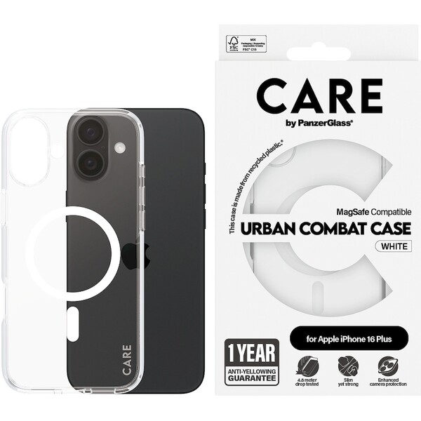 PanzerGlass-CARE-kryt-Apple-iPhone-16-Plus-MagSafe-Urban-Combat-ciry-bily