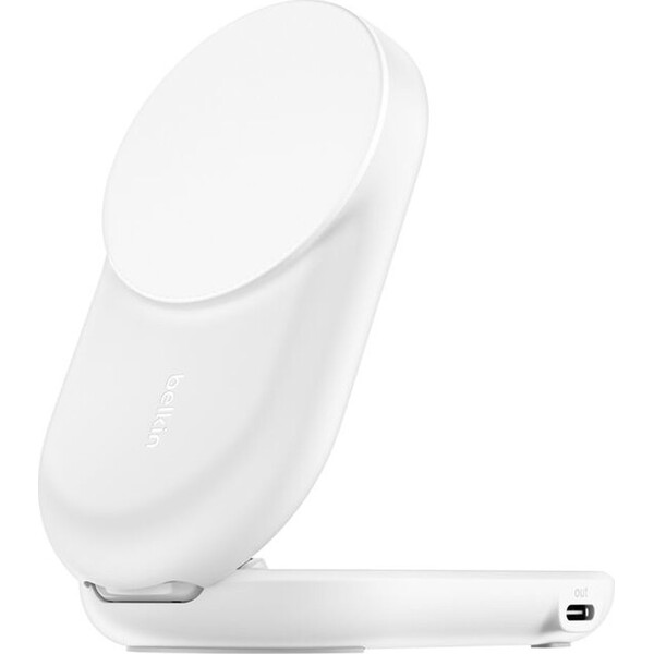 Belkin-UltraCharge-Qi2-25W-2v1-MagSafe-nabijecka-pro-iPhone-AirPods-s-USB-C-bila
