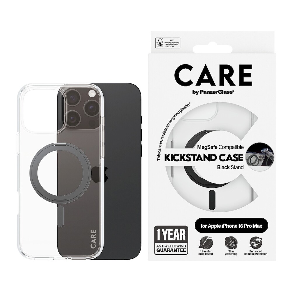 PanzerGlass-CARE-kryt-Apple-iPhone-16-Pro-Max-MagSafe-KickStand-ciry-cerny