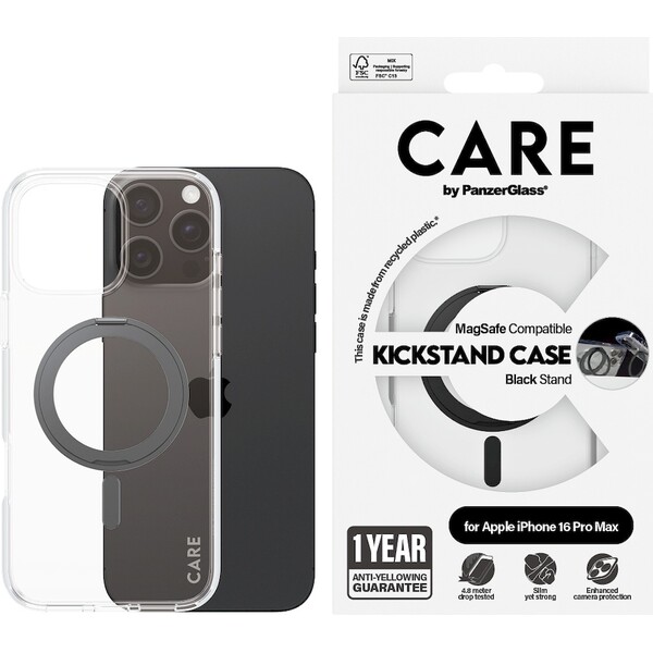 PanzerGlass-CARE-kryt-Apple-iPhone-16-Pro-Max-MagSafe-KickStand-ciry-cerny