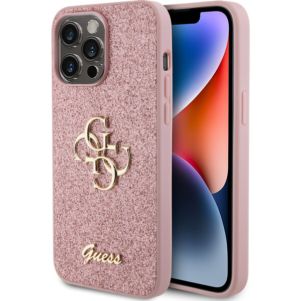 Guess-PU-Fixed-Glitter-4G-Metal-Logo-kryt-iPhone-15-Pro-Max-ruzovy