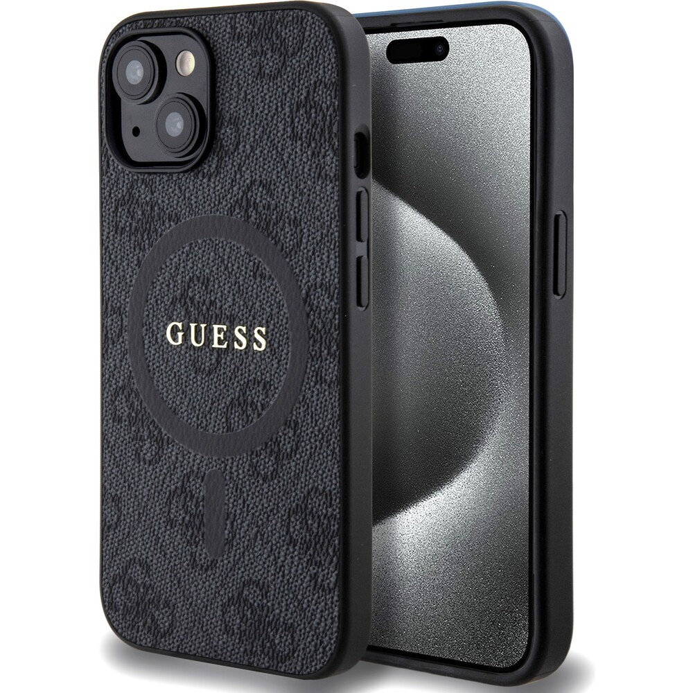 Guess-PU-Leather-4G-Colored-Ring-MagSafe-kryt-iPhone-15-cerny