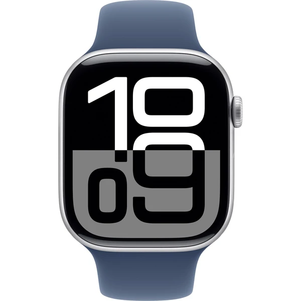 Apple Watch Series 10 Cellular 46mm Stříbrný hliník s denimovým sportovním řemínkem S/M - Chytré hodinky - Obrázek HKQ7000K01