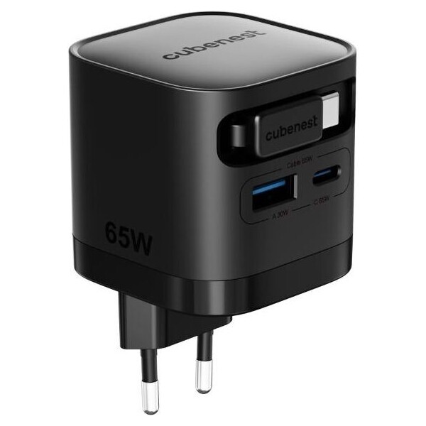 Cubenest-S3D2-PD-GaN-nabijecka-s-kabelem-65W-cerna