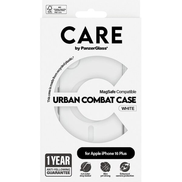 PanzerGlass-CARE-kryt-Apple-iPhone-16-Plus-MagSafe-Urban-Combat-ciry-bily