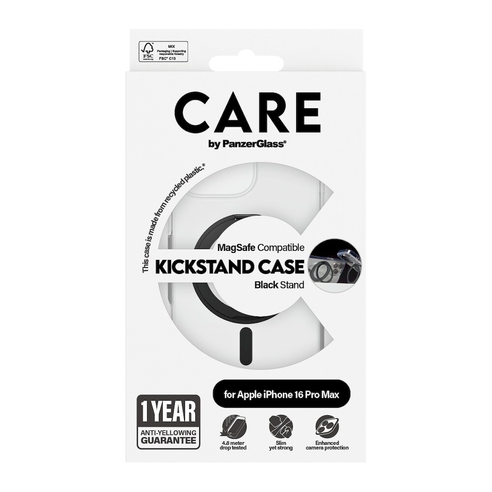 PanzerGlass-CARE-kryt-Apple-iPhone-16-Pro-Max-MagSafe-KickStand-ciry-cerny