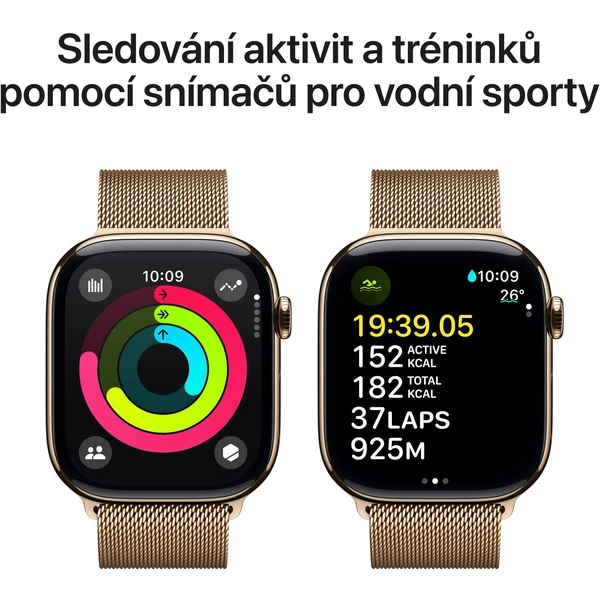 Apple Watch Series 10 Cellular 46mm Zlatý titan se zlatým milánským tahem S/M - Chytré hodinky - Obrázek IEQ7000K01