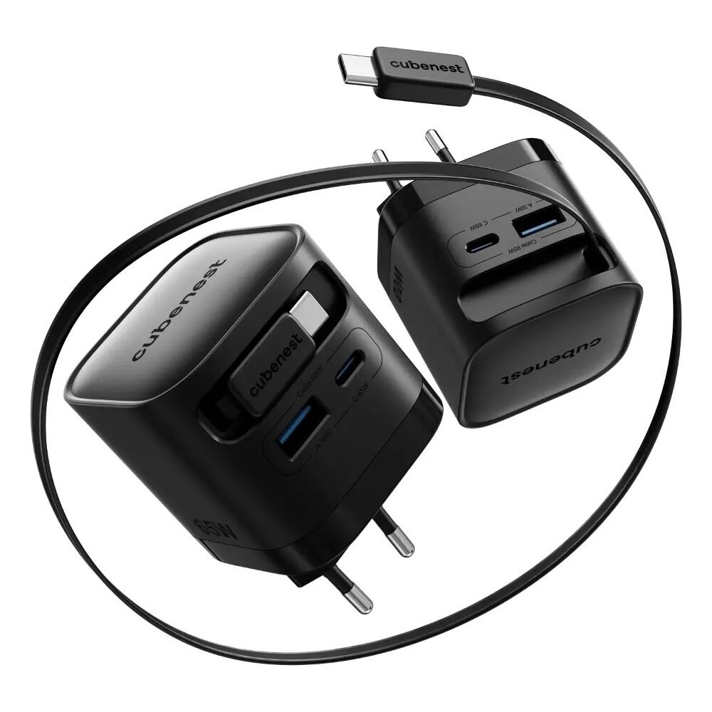 Cubenest-S3D2-PD-GaN-nabijecka-s-kabelem-65W-cerna