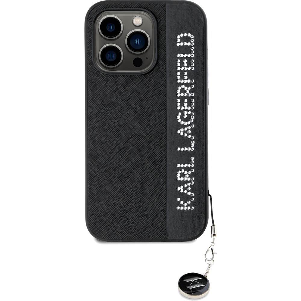 Karl-Lagerfeld-PU-Saffiano-Rhinestone-Charm-zadni-kryt-iPhone-15-Pro-Max-cerny