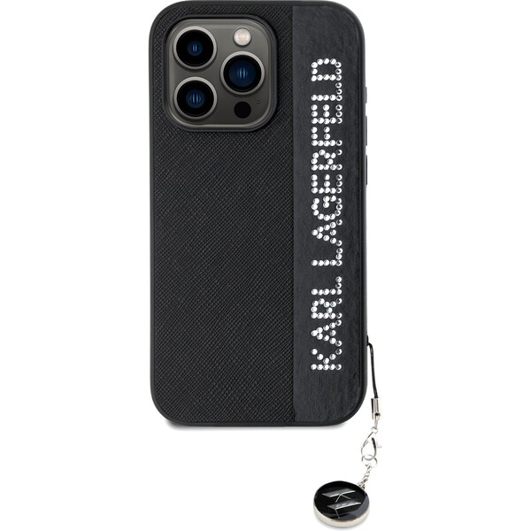 Karl-Lagerfeld-PU-Saffiano-Rhinestone-Charm-zadni-kryt-iPhone-15-Pro-Max-cerny
